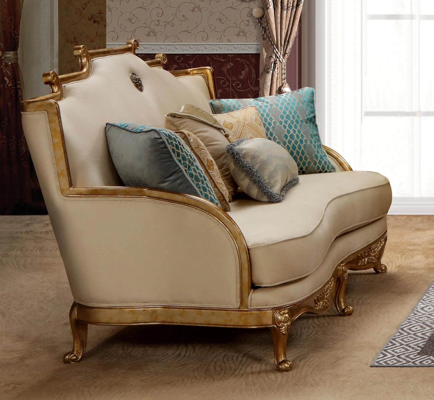 Majestic Transitional Style Loveseat in Gold finish Wood - Home Elegance USA