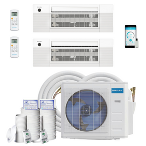 Mrcool Diy Mini Split - 18,000 Btu 2 Zone Ceiling Cassette Ductless Air Conditioner And Heat Pump With 16 Ft. Install Kit, Diy218Hpc0909-16