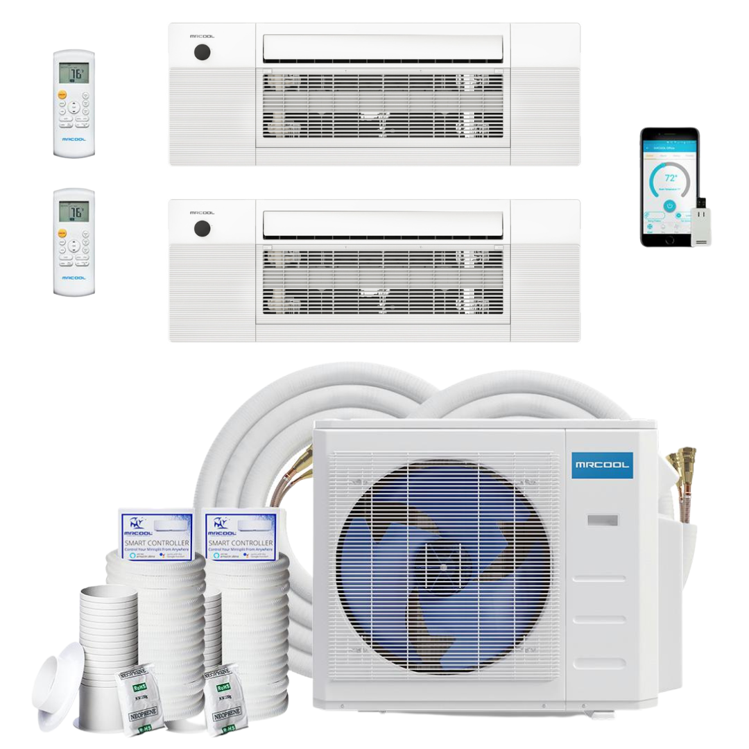 MRCOOL DIY Mini Split - 21,000 BTU 2 Zone Ceiling Cassette Ductless Air Conditioner and Heat Pump with 16 ft. and 25 ft. Install Kit, DIY227HPC0912-1625 - Home Elegance USA