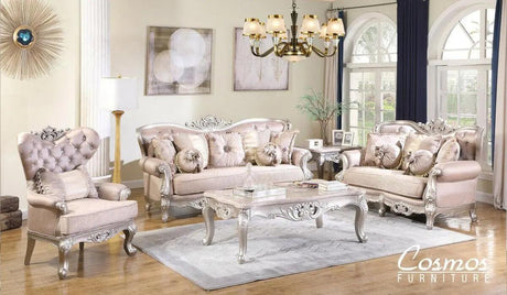 Daisy Traditional Sofa And Loveseat In Cream Wood Finish | Cosmos | Home Elegance USA