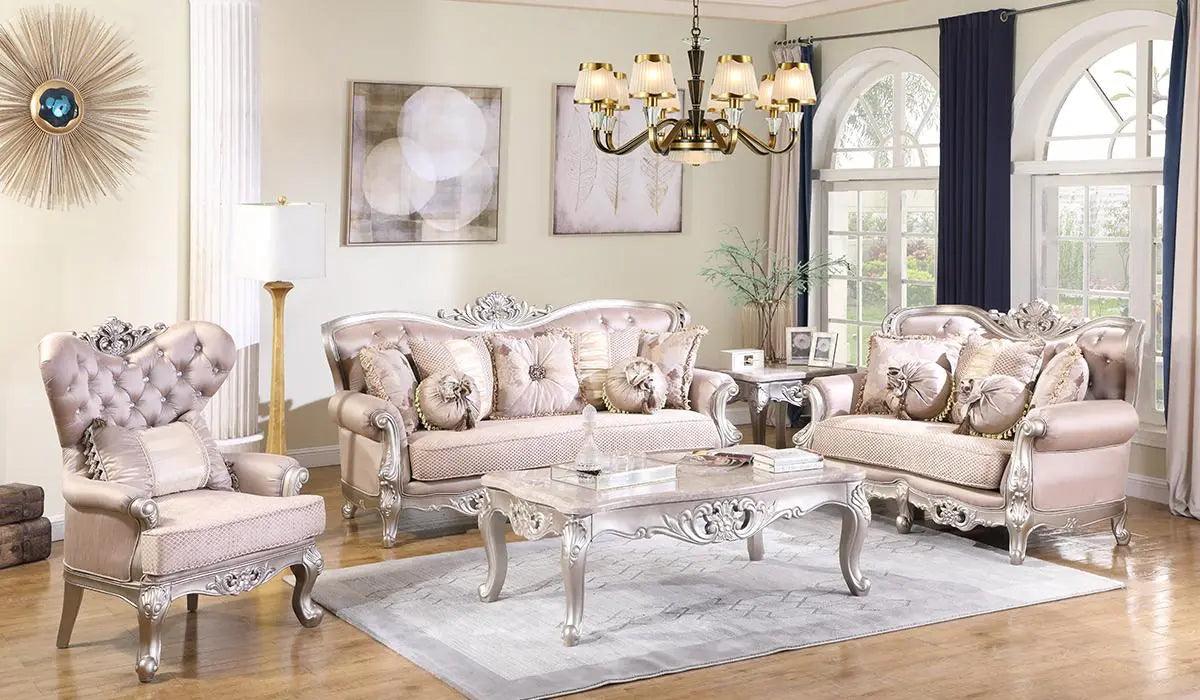 Daisy Traditional Sofa and Loveseat in Cream Wood Finish by Cosmos Furniture Cosmos Furniture