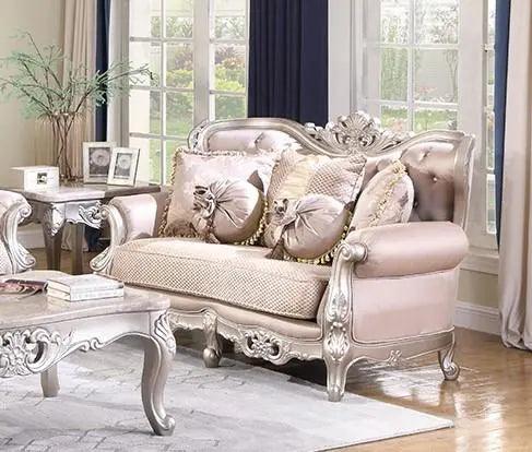 Daisy Traditional Sofa and Loveseat in Cream Wood Finish by Cosmos Furniture Cosmos Furniture