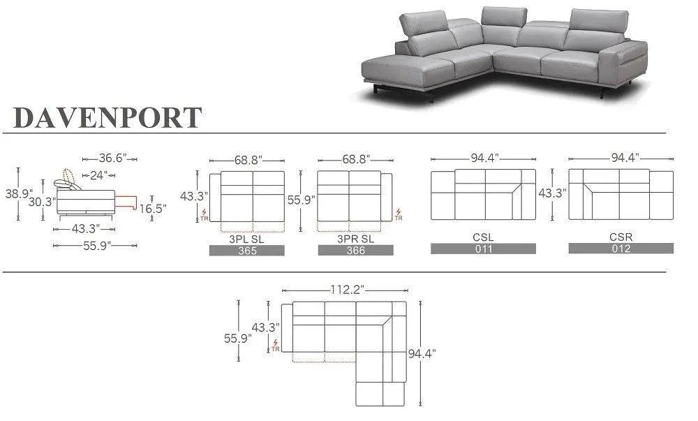 Davenport Leather Sectional | J&M | Home Elegance USA