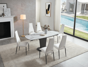 Extravaganza 2417 Marble Table White With 3405 White Chairs - 2417-3405-6Chair | ESF
