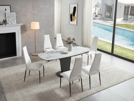 Esf Furniture - Extravaganza 2417 Marble Table White With 3405 White Chairs - 2417-3405-6Chair