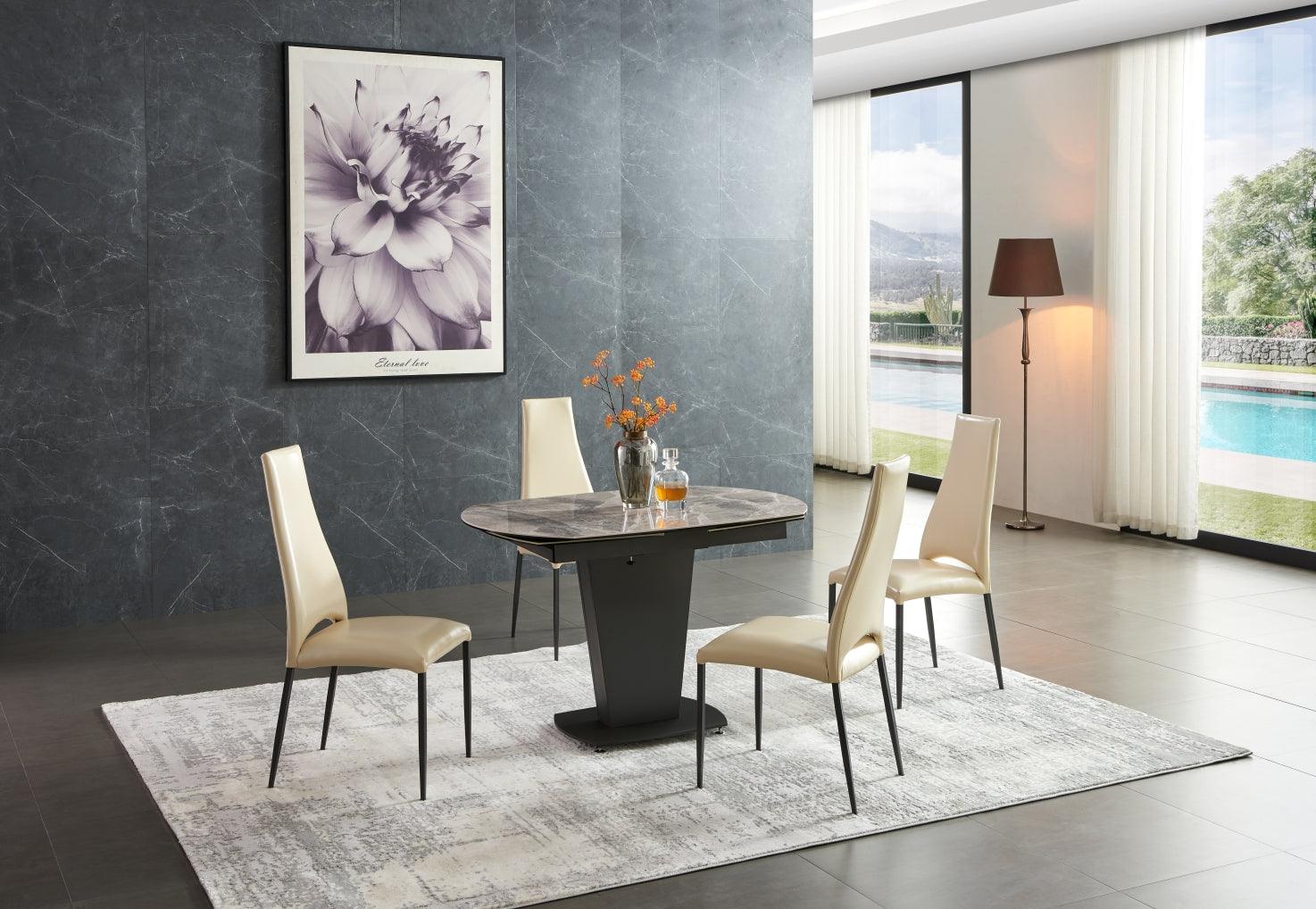 Esf Furniture - Extravaganza 2417 Marble Table Grey Taupe With 3405 Chairs Beige - 2417-3405Beige-4Chair