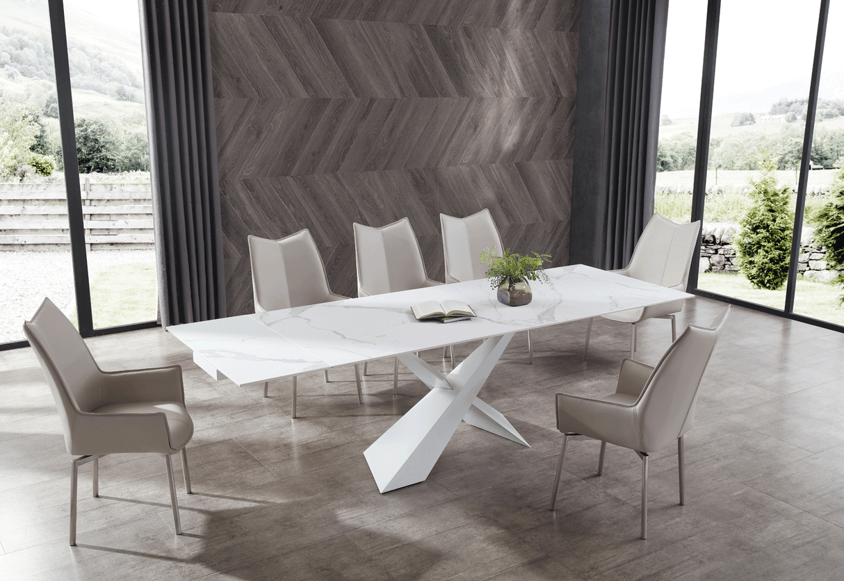 Esf Furniture - Extravaganza 9113 Dinning Table White W/Ext - 9113Dt