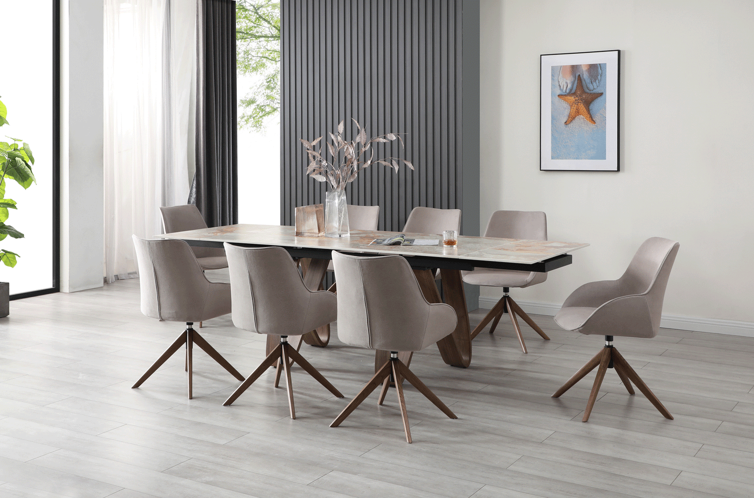 Esf Furniture - Extravaganza 9086 Dining Table With 1327 Swivel Chairs - 9086Table-1327-8Chair