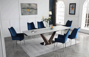 9188 Dining Table With 1218 Swivel Blue Chairs - 9188-1218-4Bluechair | ESF