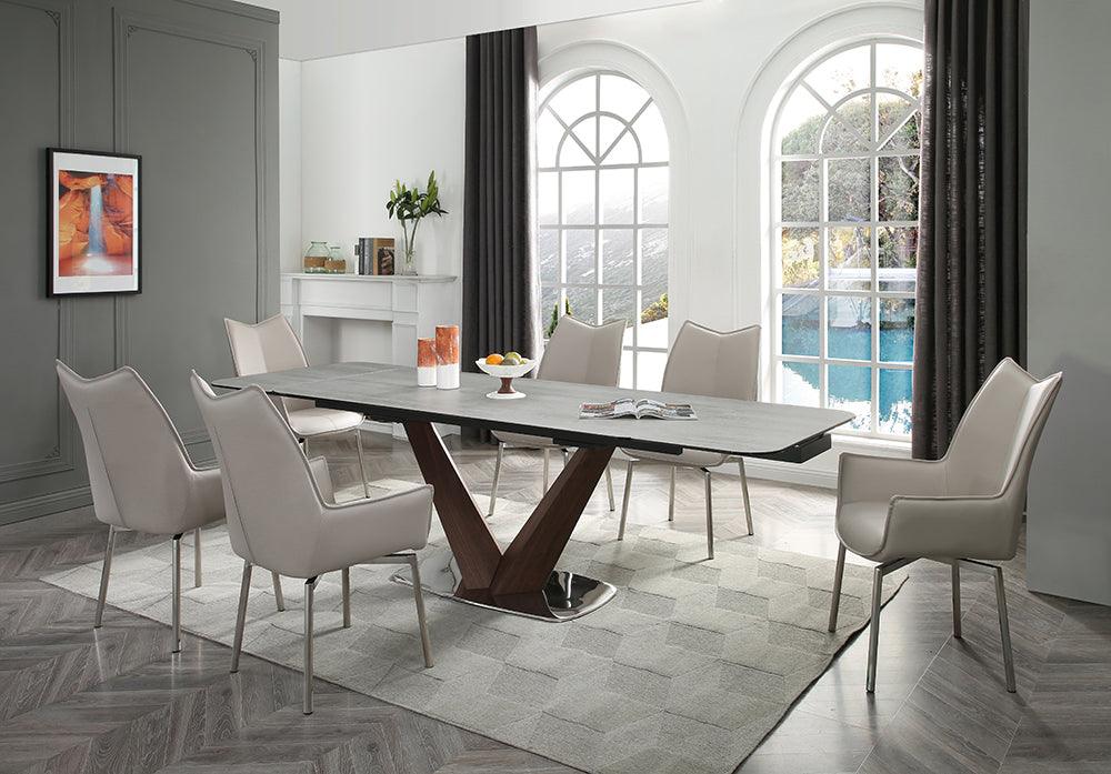 9188 Dining Table With 1218 Swivel Grey Taupe Chairs - 9188 - 1218 - 9Set | ESF | Home Elegance USA