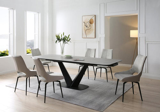 9189 Dining Table With 1239 Swivel Beige Chairs - 9189 - 1239 - 6Chair | ESF | Home Elegance USA