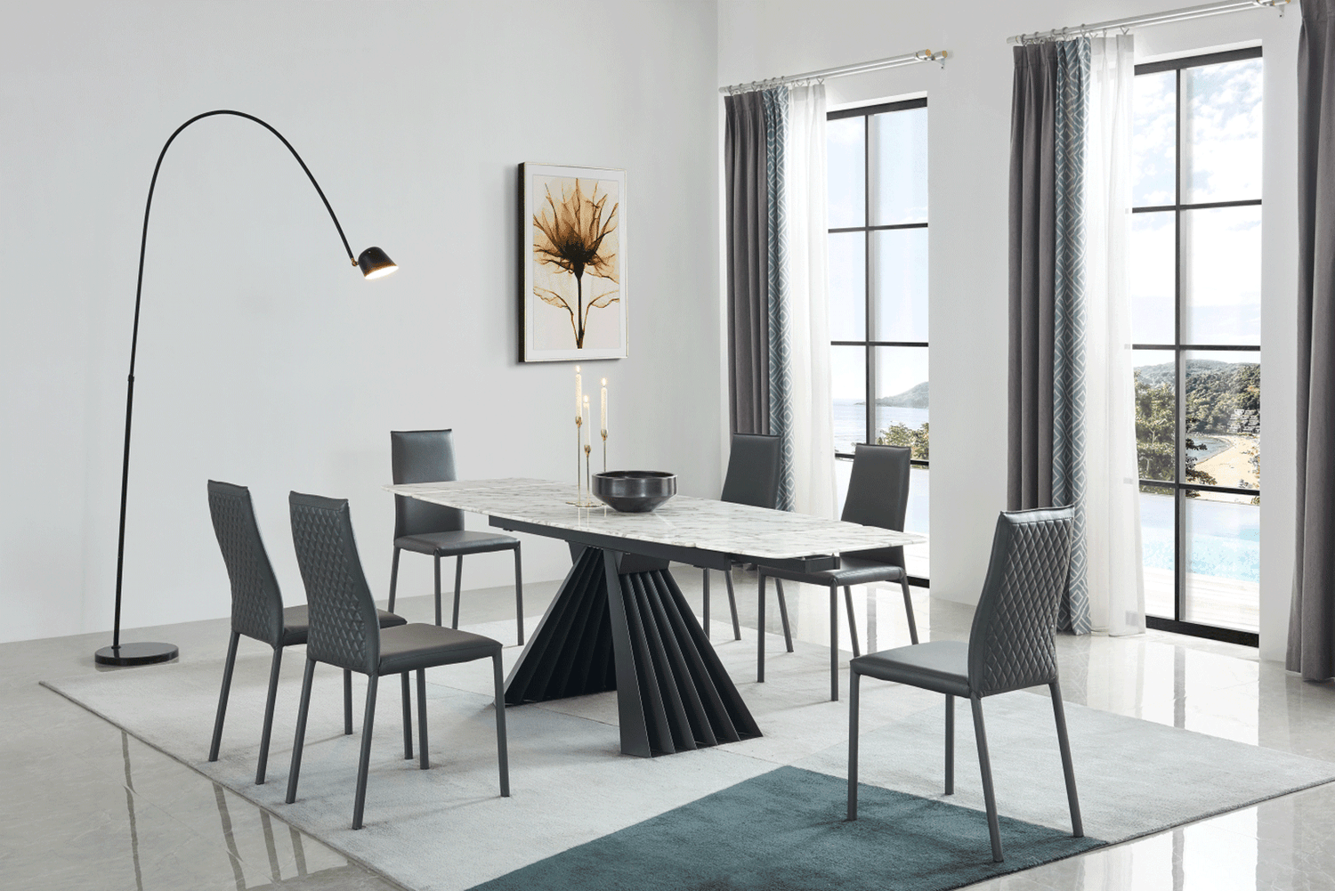 Esf Furniture - Extravaganza 152 Marble Dining Table With 196 Grey Chairs - 152Diningtable-196-6Chair