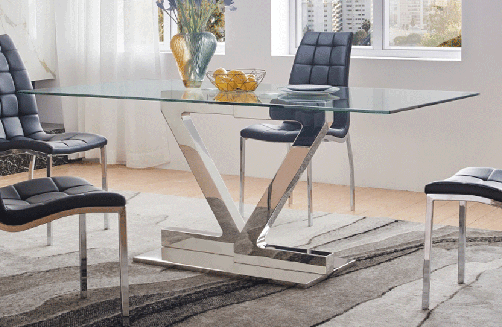 Esf Furniture - Zig Zag Dining Table 160 With 365 Black Chairs - Zztable160-365-6Chair