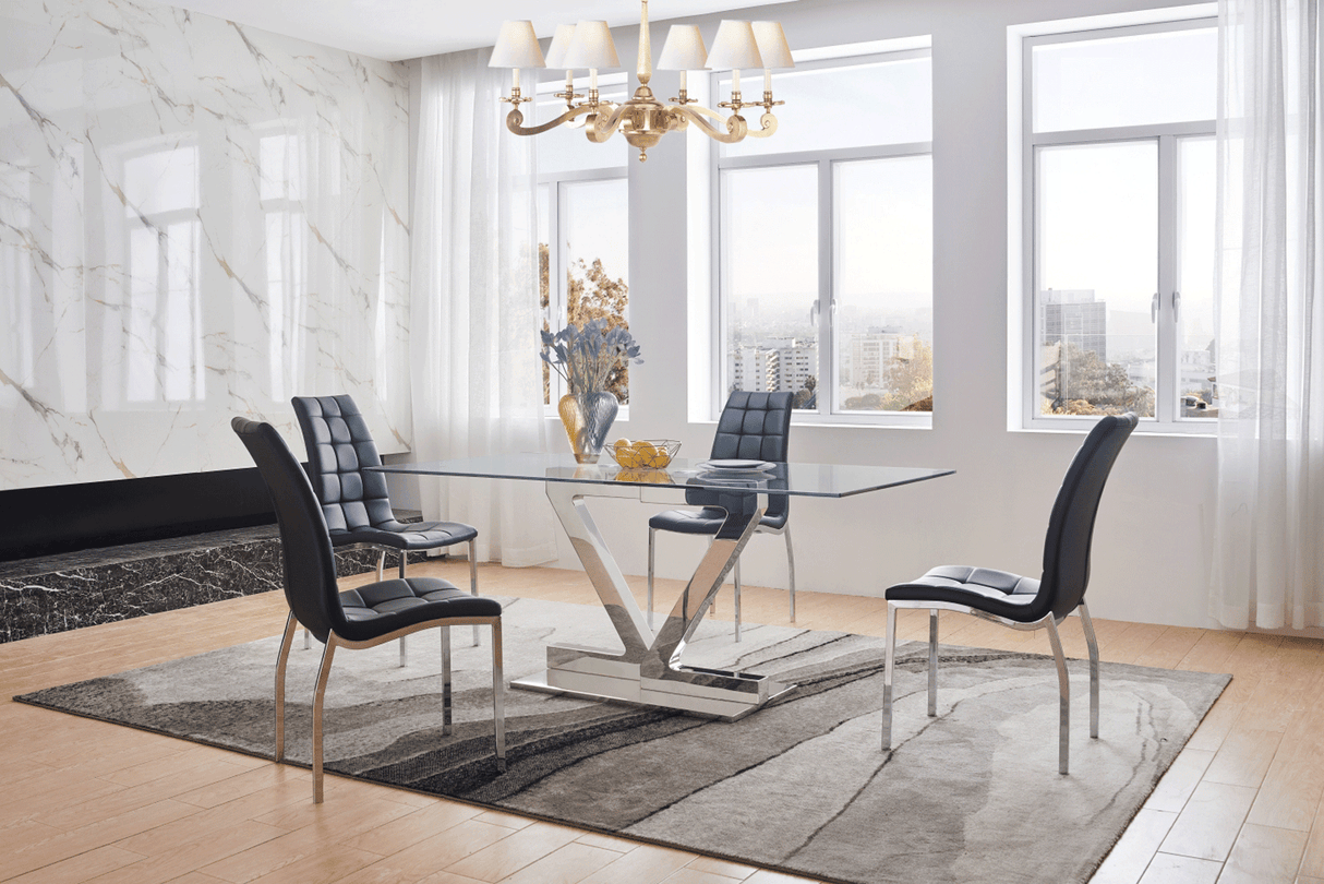 Esf Furniture - Zig Zag Dining Table 160 With 365 Black Chairs - Zztable160-365