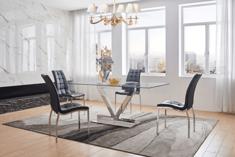 Esf Furniture - Zig Zag Dining Table 160 With 365 Black Chairs - Zztable160-365
