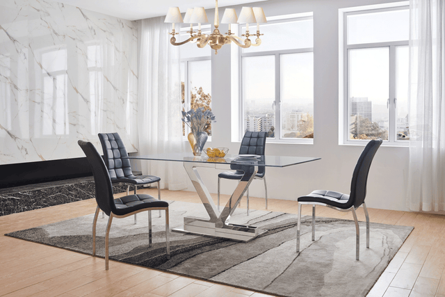 Esf Furniture - Zig Zag Dining Table 160 With 365 Black Chairs - Zztable160-365
