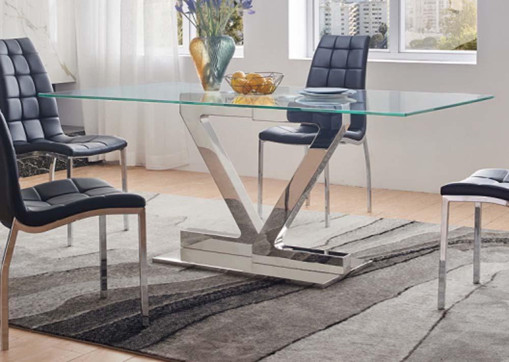 Esf Furniture - Zig Zag Dining Table 160 With 365 Black Chairs - Zztable160-365