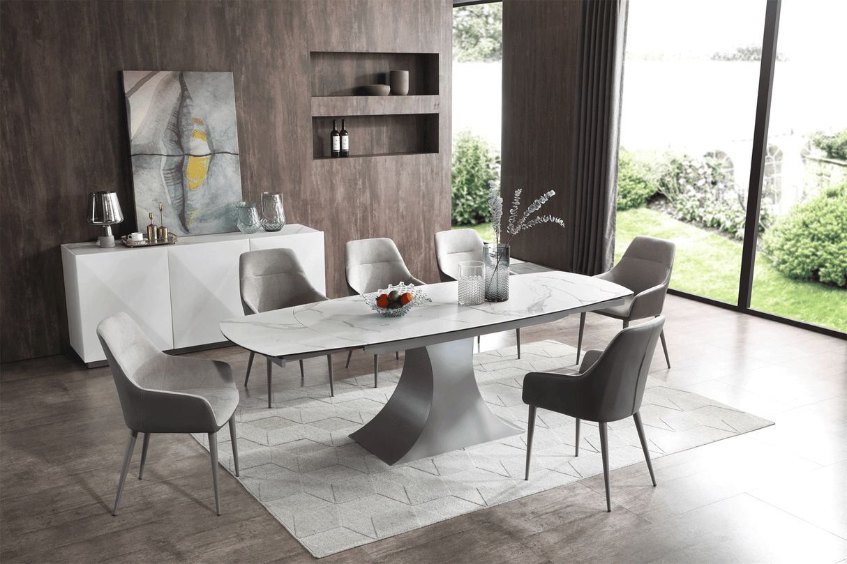 Esf Furniture - Extravaganza 7 Piece Dining Table Set 9035 Table With 1254 Chairs In Mat/Shiny - 9035-1254-6Chair