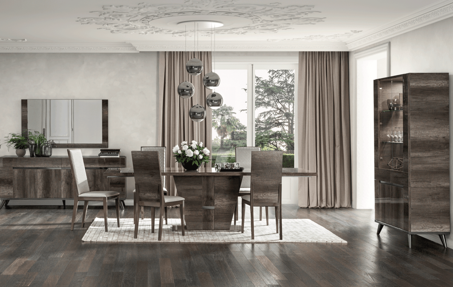 Esf Furniture - Medea 9 Piece Dining Table Set In Oak - Medea-9Set-6Chair