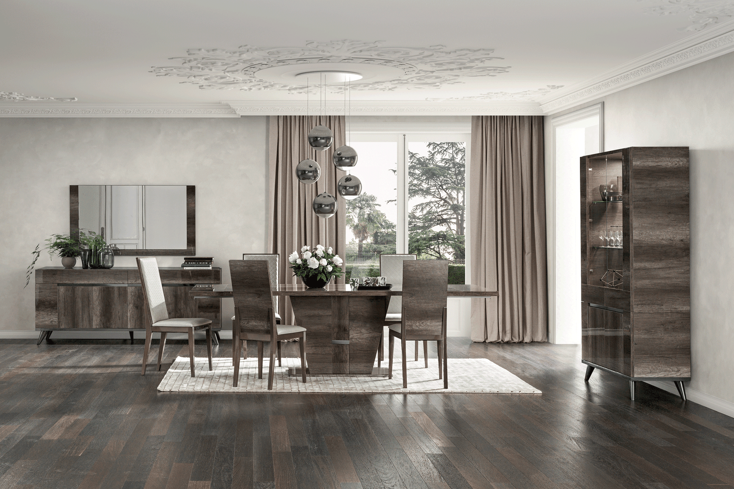 Esf Furniture - Medea 8 Piece Dining Table Set In Oak - Medea-8Set-6Chair