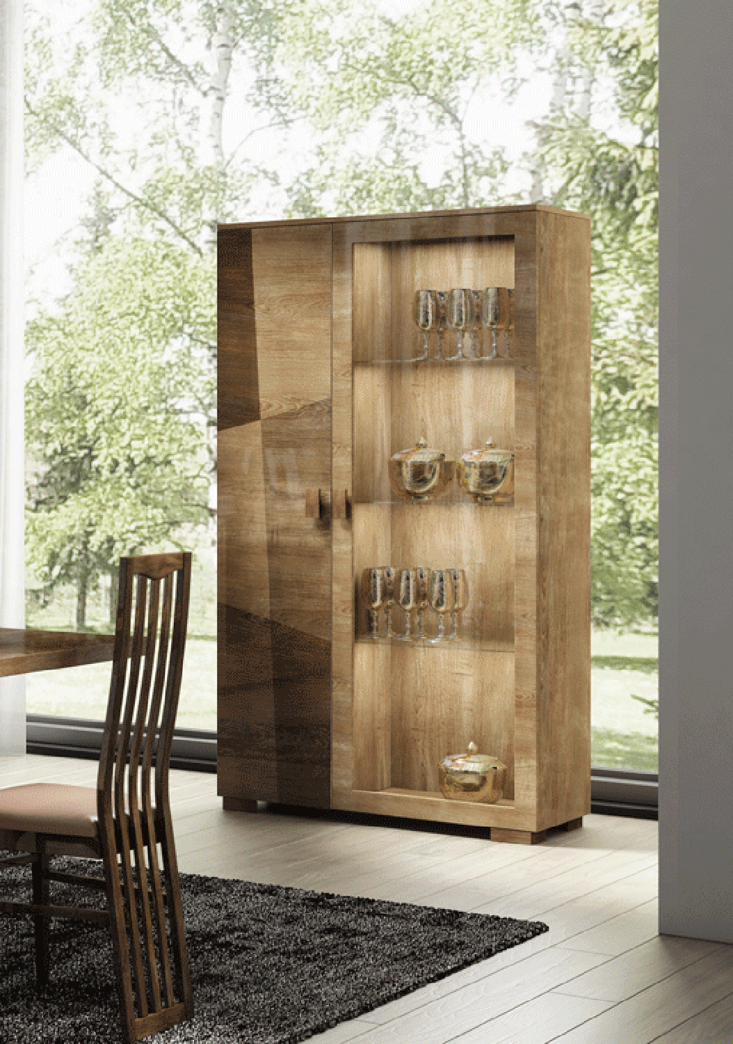 Esf Furniture - Picasso 6 Piece Dining Table Set In High Gloss Lacquer - Picasso-6Set-4Chair