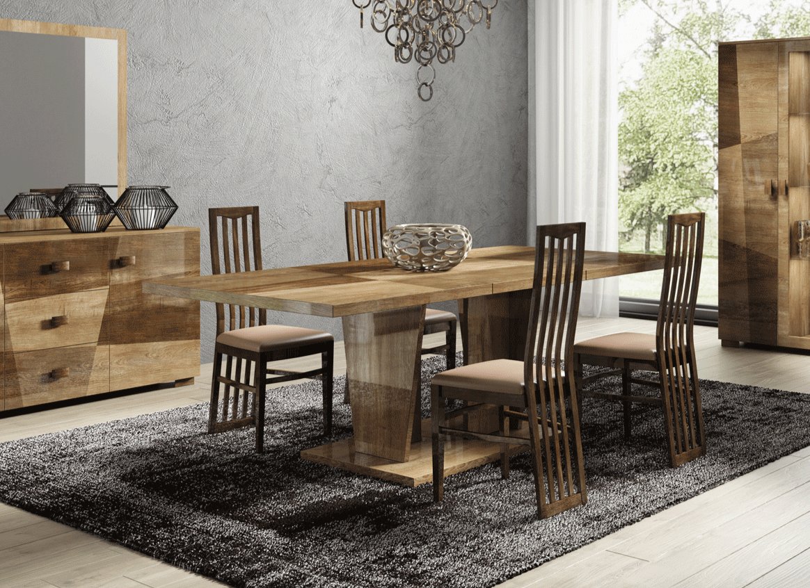 Esf Furniture - Picasso 5 Piece Dining Table Set In High Gloss Lacquer - Picasso-5Set-4Chair