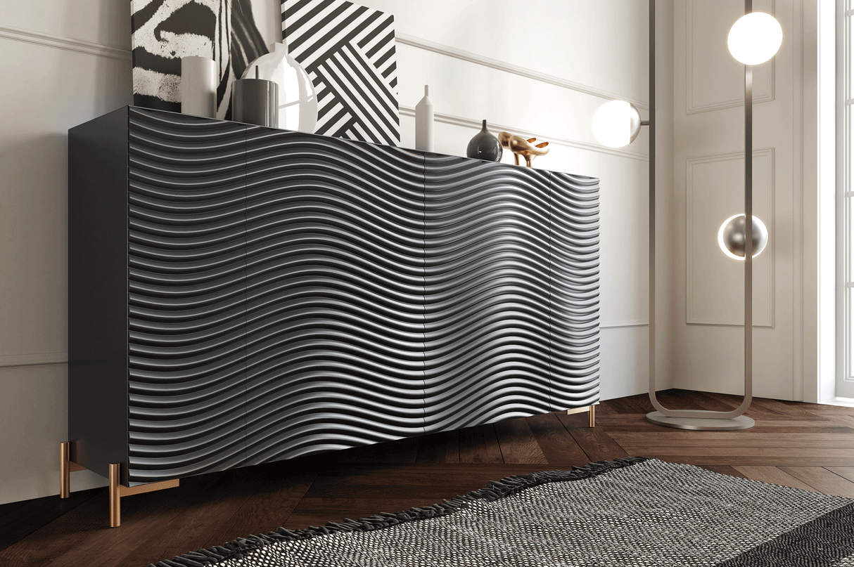 Esf Furniture - Wave 4 Door Buffet In Matt Gold - Wavebuffetgrey
