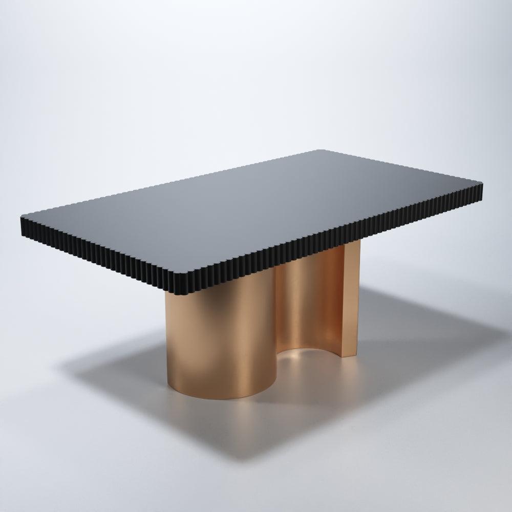 Esf Furniture - Wave Dining Table With 2 Ext. In Matt Gold - Wavetablegrey
