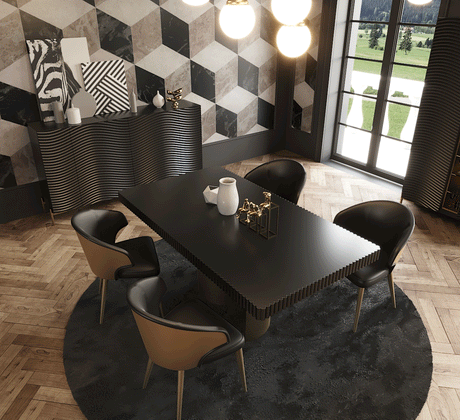 Wave 6 Piece Dining Room Set In Matt Gold - Wave-6Set-4Chair | ESF