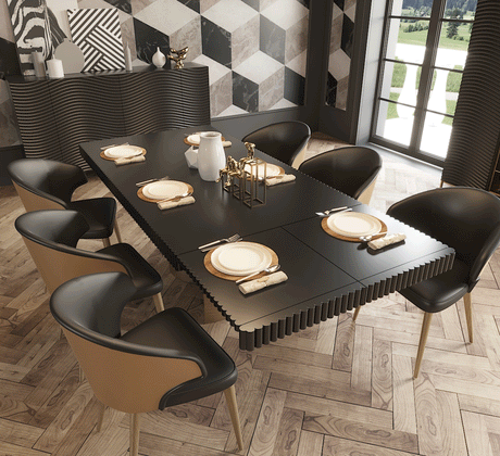 Wave 11 Piece Dining Room Set In Matt Gold - Wave-11Set | ESF