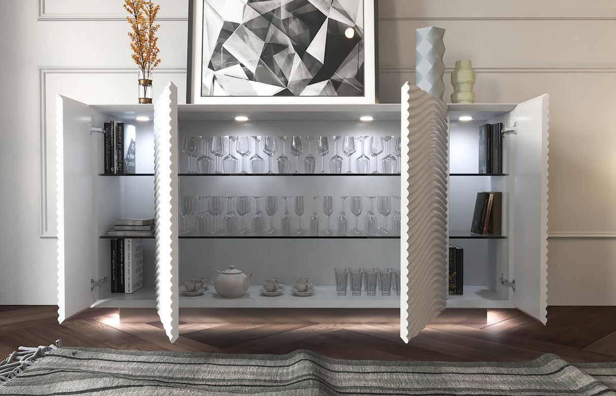 Esf Furniture - Wave 11 Piece Dining Room Set In White Matt - Wave-White-11Set