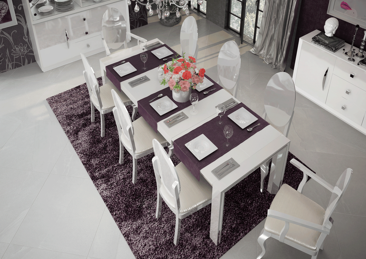 Carmen White Dining Table With Extension - Carmentablewhite | ESF | Home Elegance USA