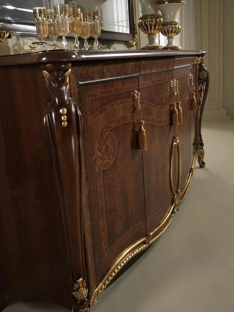 Donatello Traditional Luxury 4 Door Buffet Made In Italy In Walnut Glossy | ESF