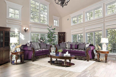 Emilia Transitional Sofa and Loveseat in Purple & Silver Finish by Furniture of America Furniture of America