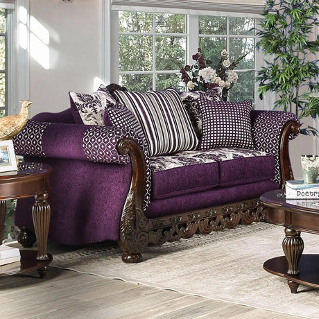 Emilia Transitional Sofa and Loveseat in Purple & Silver Finish by Furniture of America Furniture of America