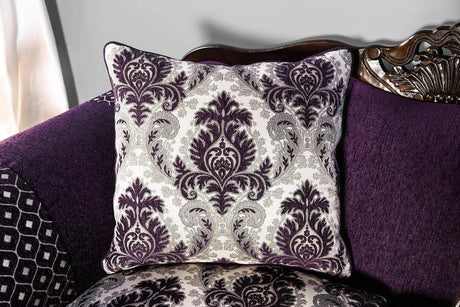 Emilia Transitional Sofa and Loveseat in Purple & Silver Finish by Furniture of America Furniture of America