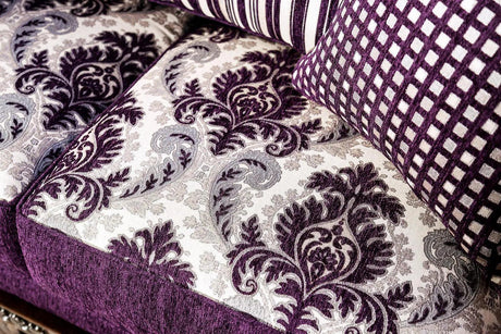 Emilia Transitional Sofa and Loveseat in Purple & Silver Finish by Furniture of America Furniture of America