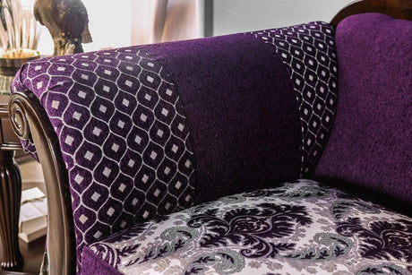 Emilia Transitional Sofa and Loveseat in Purple & Silver Finish by Furniture of America Furniture of America