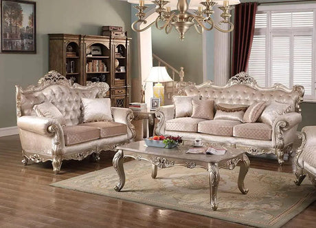 Emily Transitional Sofa and Loveseat in Beige Wood Finish by Cosmos Furniture Cosmos Furniture