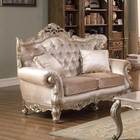 Emily Transitional Sofa and Loveseat in Beige Wood Finish by Cosmos Furniture Cosmos Furniture