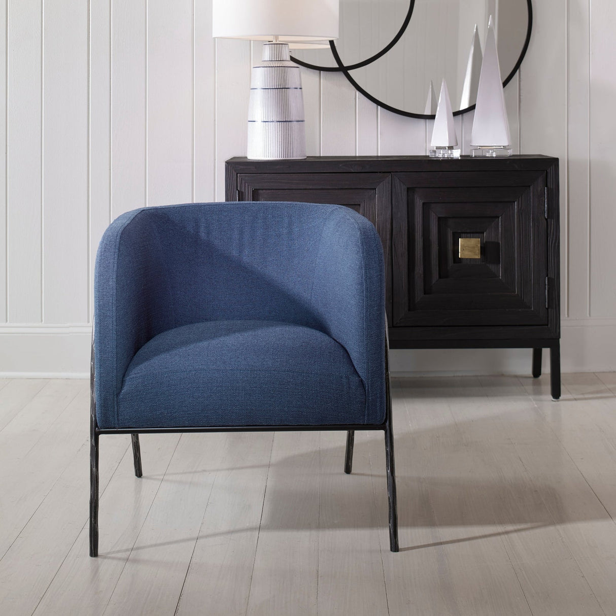 Uttermost Jacobsen Denim Barrel Chair - Home Elegance USA