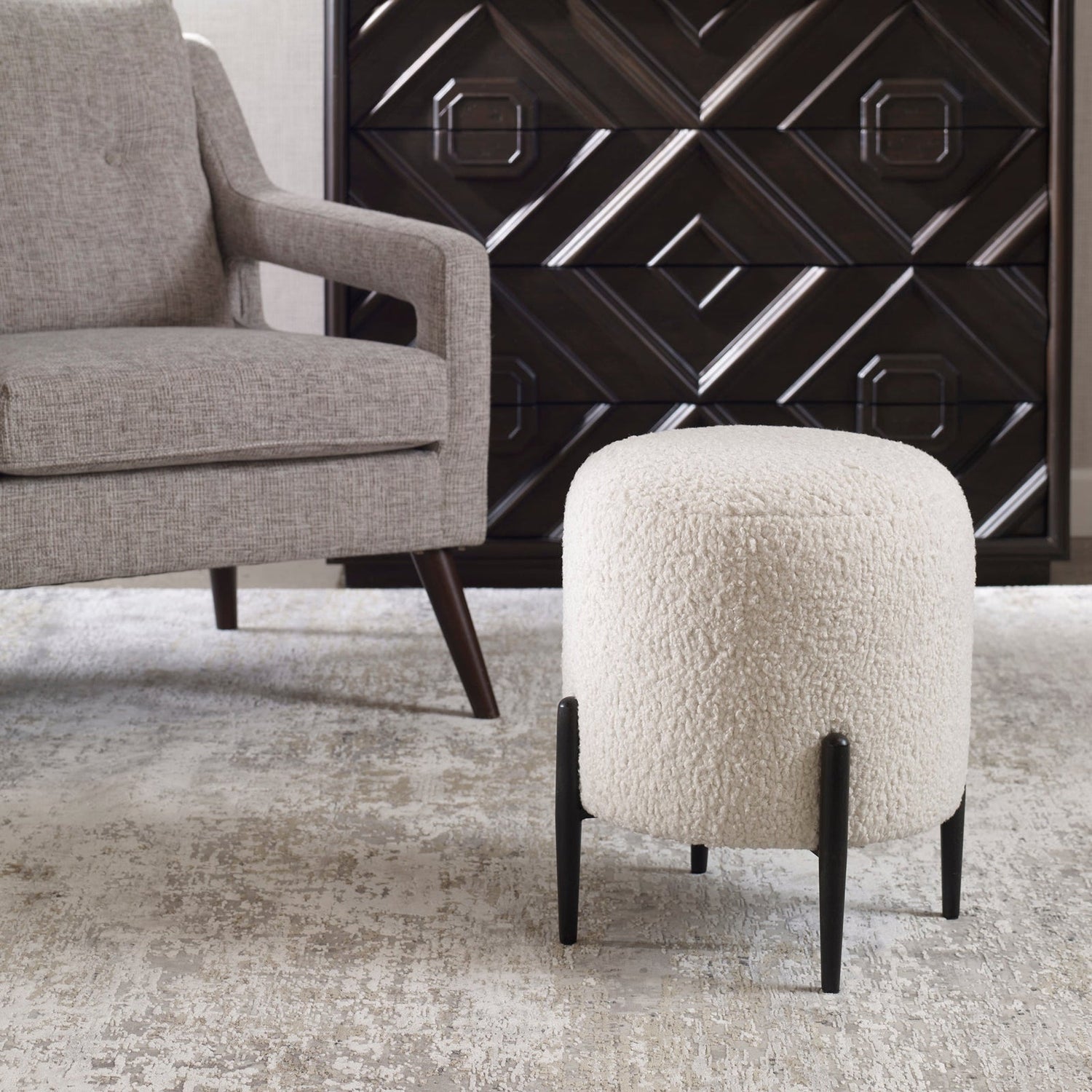 Arles White Shearling Ottoman | Uttermost | Home Elegance USA