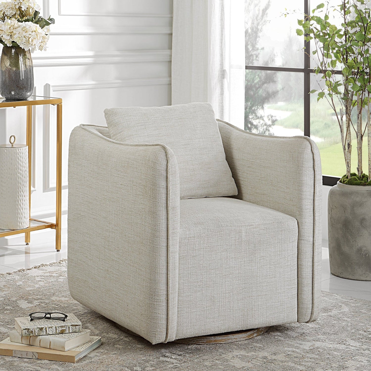 Uttermost Corben White Swivel Armchair - Home Elegance USA