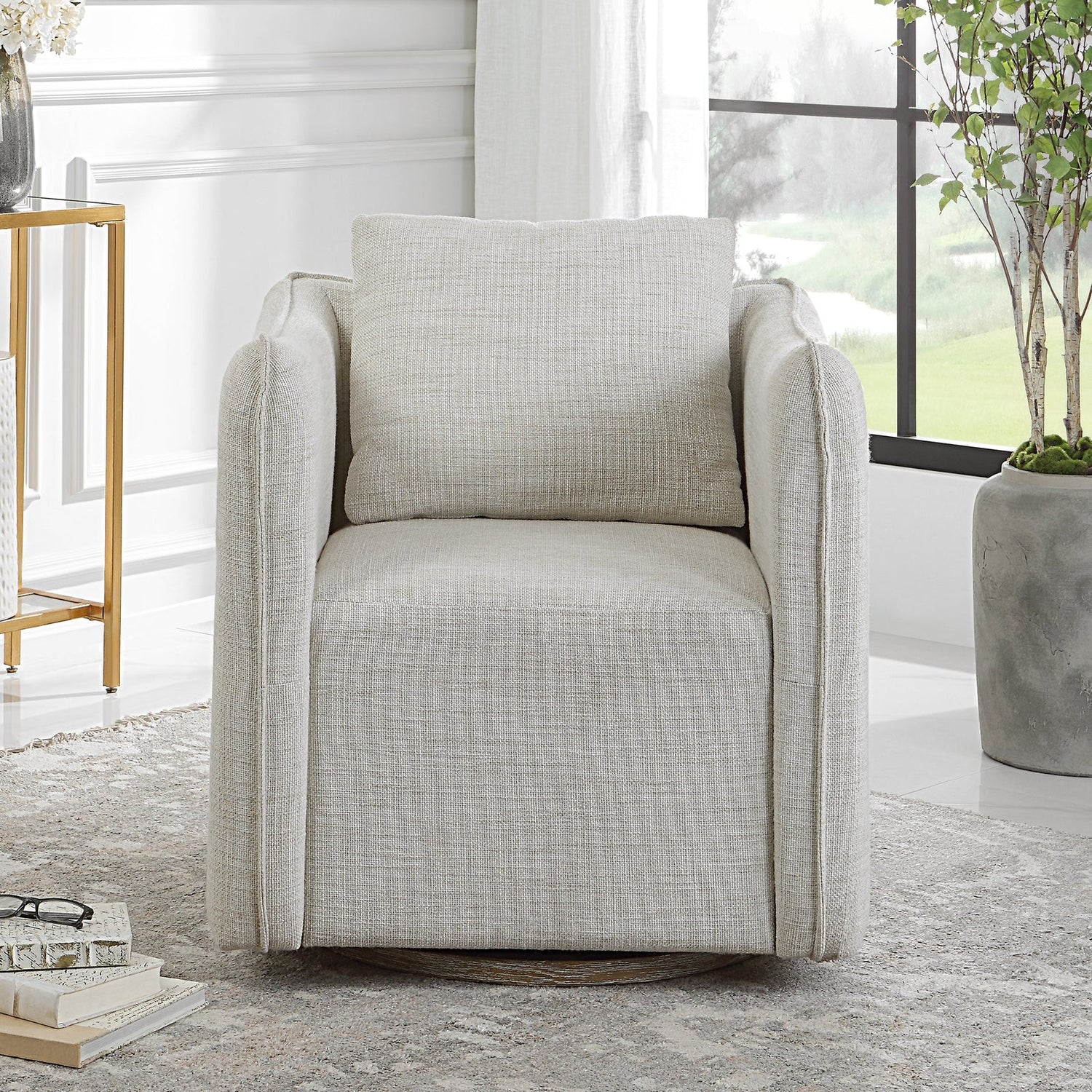 Uttermost Corben White Swivel Armchair - Home Elegance USA