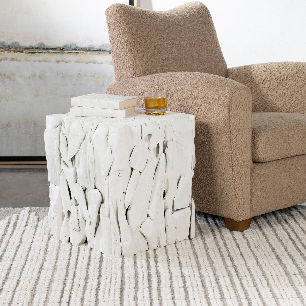 Uttermost Teak Root White Bunching Cube - Home Elegance USA