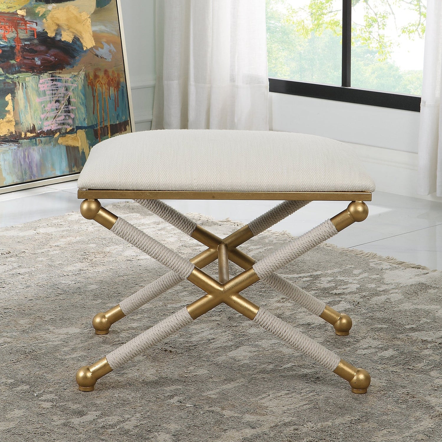 Uttermost Socialite White Small Bench - Home Elegance USA
