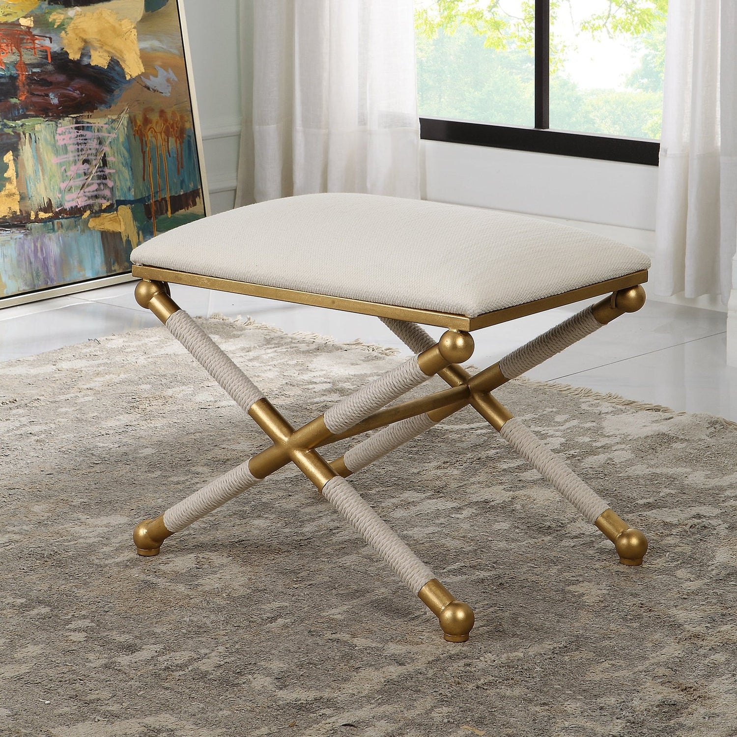 Uttermost Socialite White Small Bench - Home Elegance USA
