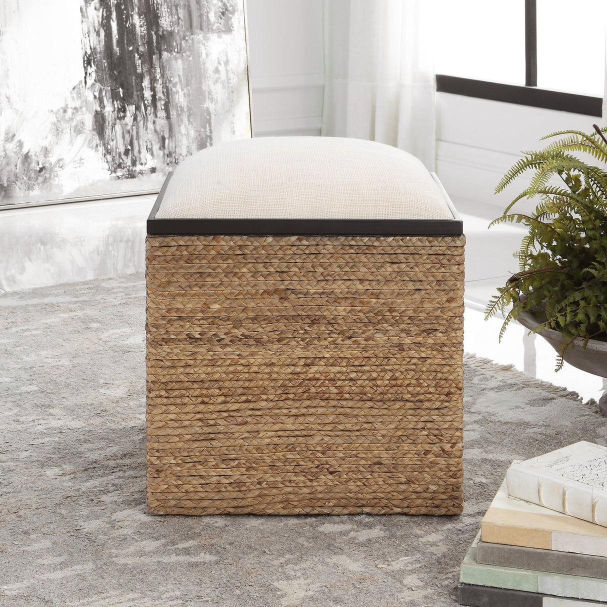 Uttermost Island Square Straw Accent Stool - Home Elegance USA