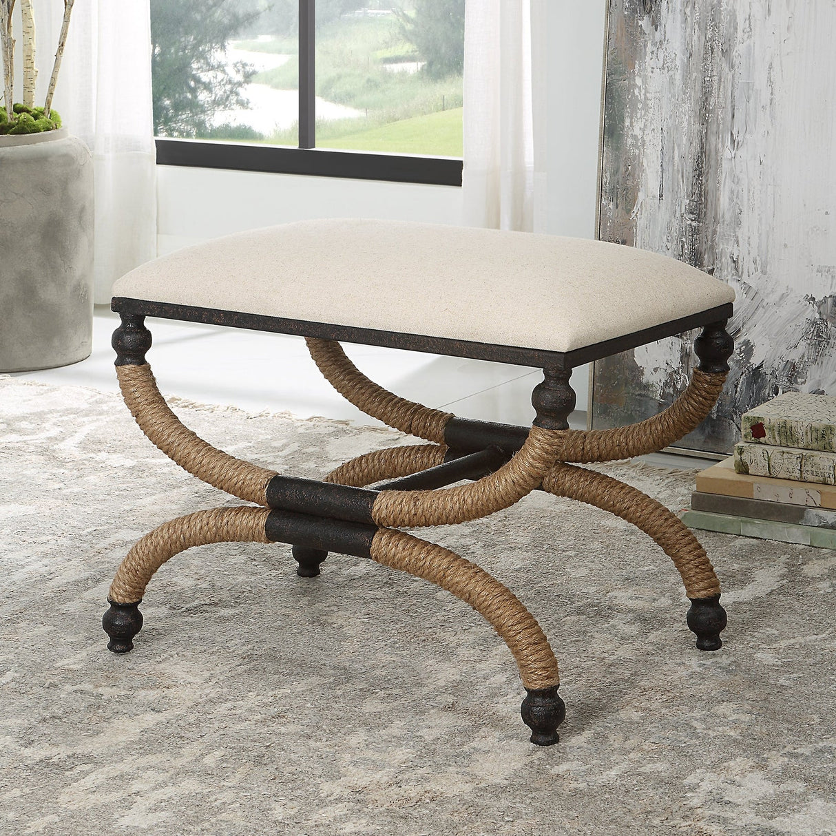 Uttermost Icaria Upholstered Small Bench - Home Elegance USA
