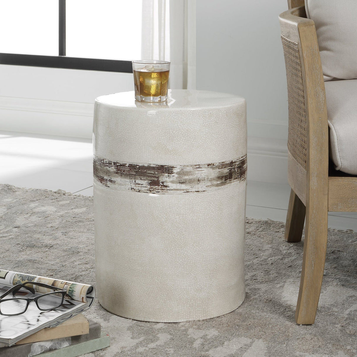 Uttermost Comanche White Ceramic Garden Stool - Home Elegance USA